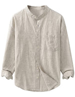 Natural beige men’s cotton-blend band collar shirt