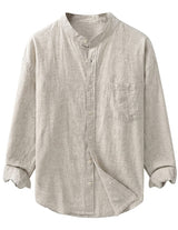 Natural beige men’s cotton-blend band collar shirt