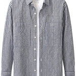 Navy and white striped men’s cotton-blend button-up shirt