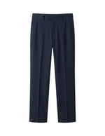 Navy blue dress pants on a light gray background