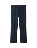 Navy blue dress pants on a light gray background