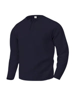 Navy blue men’s quilted button henley long sleeve shirt