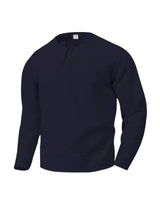 Navy blue men’s quilted button henley long sleeve shirt