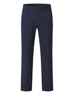 Navy blue men’s stretch straight-leg trousers with belt loops