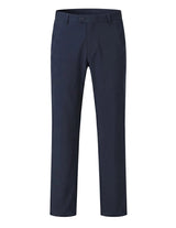 Navy blue men’s stretch straight-leg trousers with belt loops