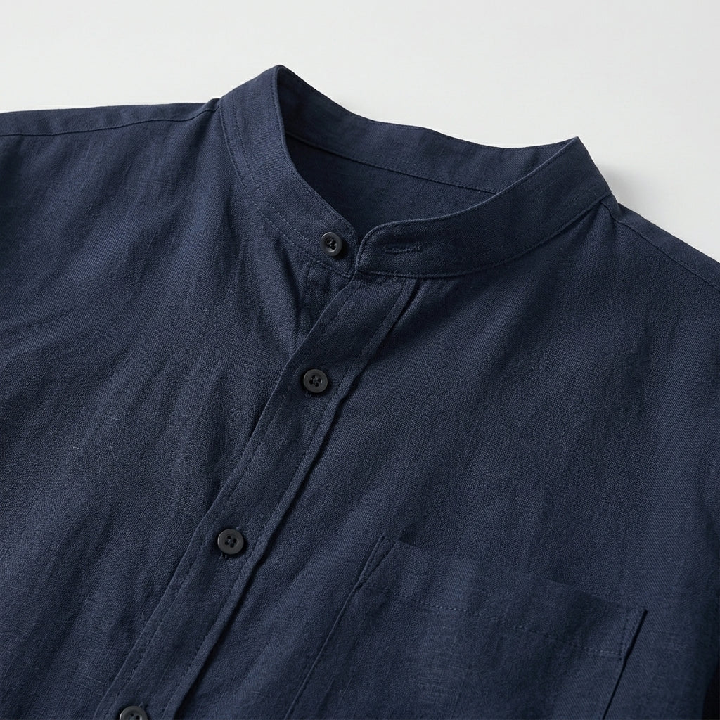 Navy blue shirt with a collar close-up