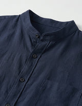 Navy blue shirt with a collar close-up