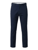 Navy men’s straight fit pocketed trousers with clean front