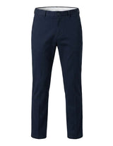 Navy men’s straight fit pocketed trousers with clean front
