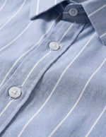 Palermo - Light blue men’s long sleeve striped casual shirt, top fabric detail