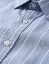 Palermo - Light blue men’s long sleeve striped casual shirt, top fabric detail