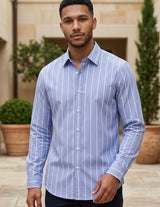 Palermo - Light blue men’s long sleeve striped casual shirt, upper body hero