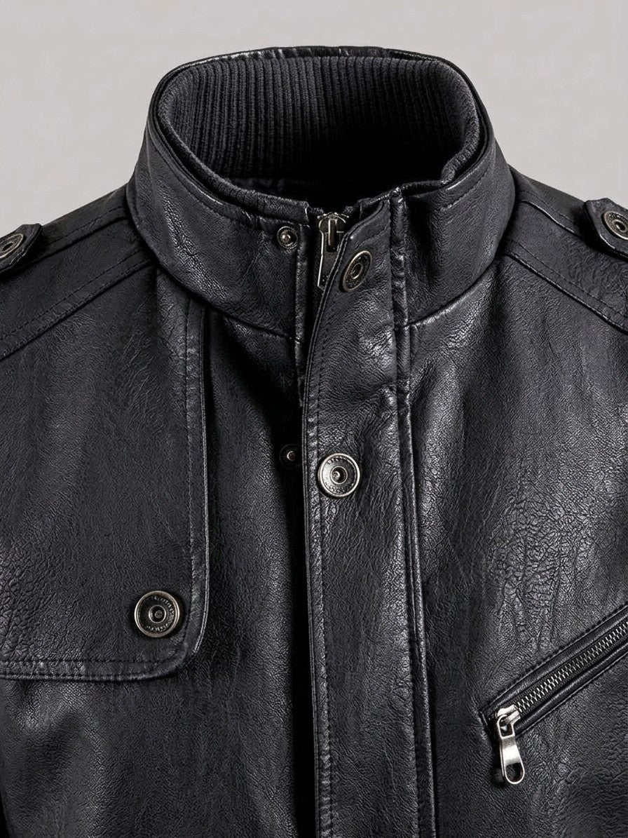 Pavullo Men's Longline Leather-Look Jacket — black — detail
