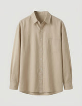 Beige button-up shirt on a light gray background