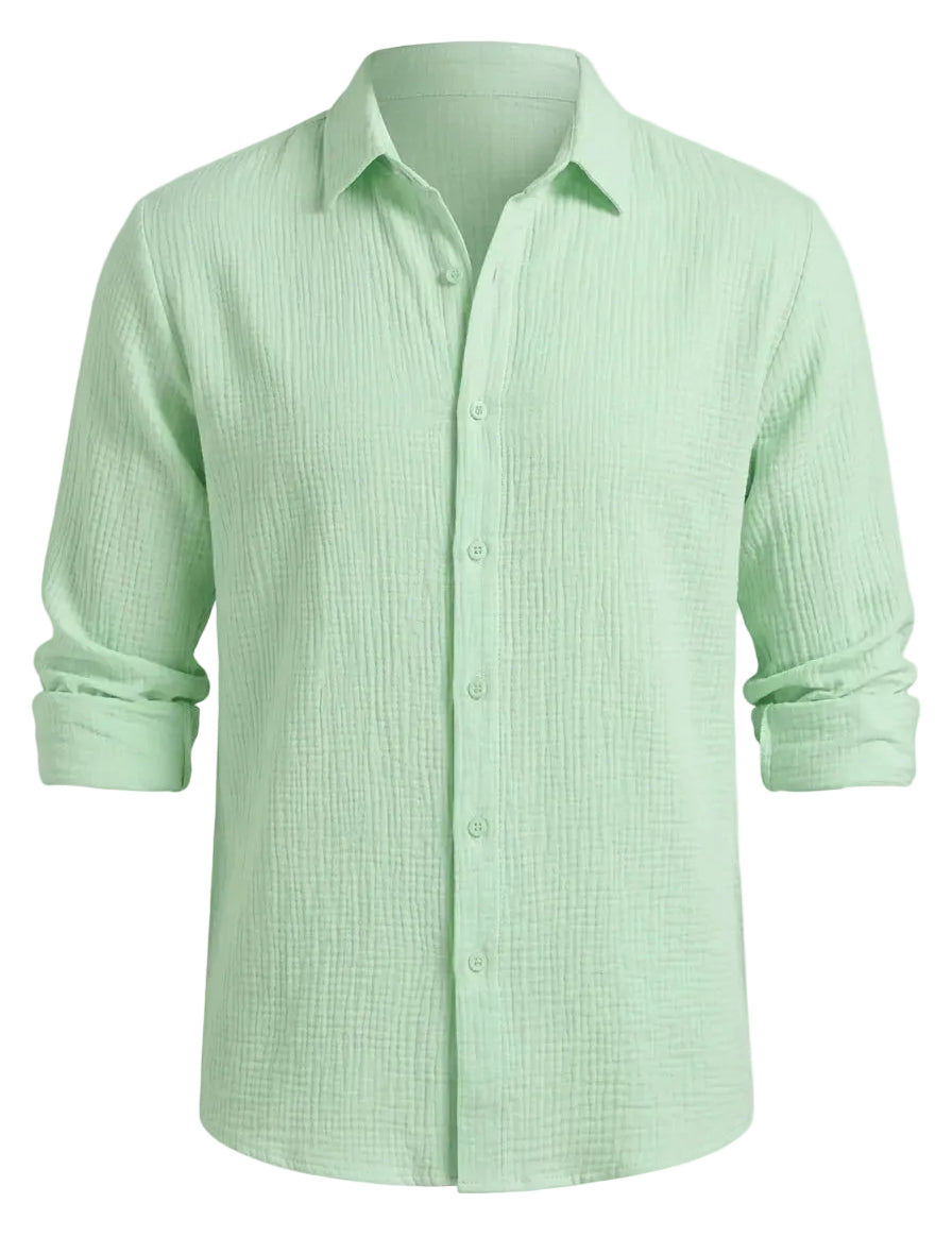 Riva -Mint green men’s textured cotton-blend summer shirt