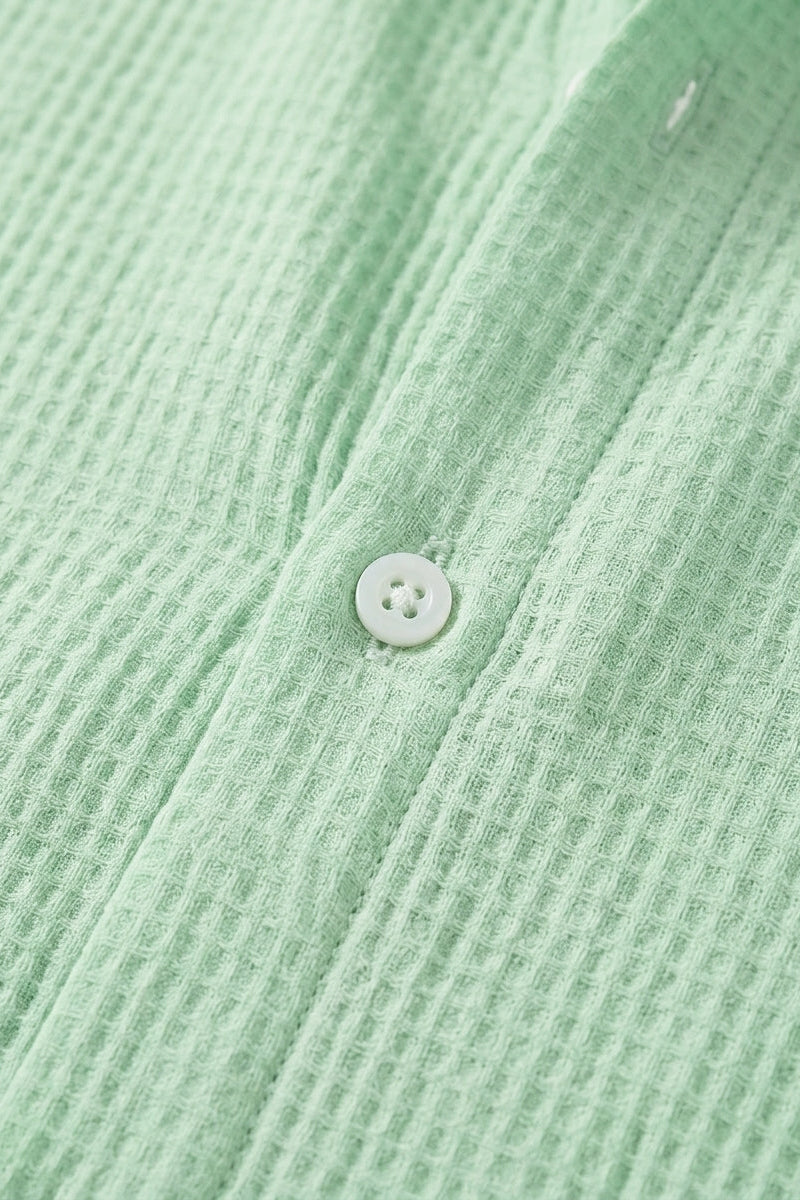 Riva -Mint green men’s textured cotton-blend summer shirt, top fabric detail