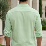 Riva -Mint green men’s textured cotton-blend summer shirt, top fabric detail, top back view