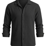 Riva - Black men’s textured long sleeve button-up shirt