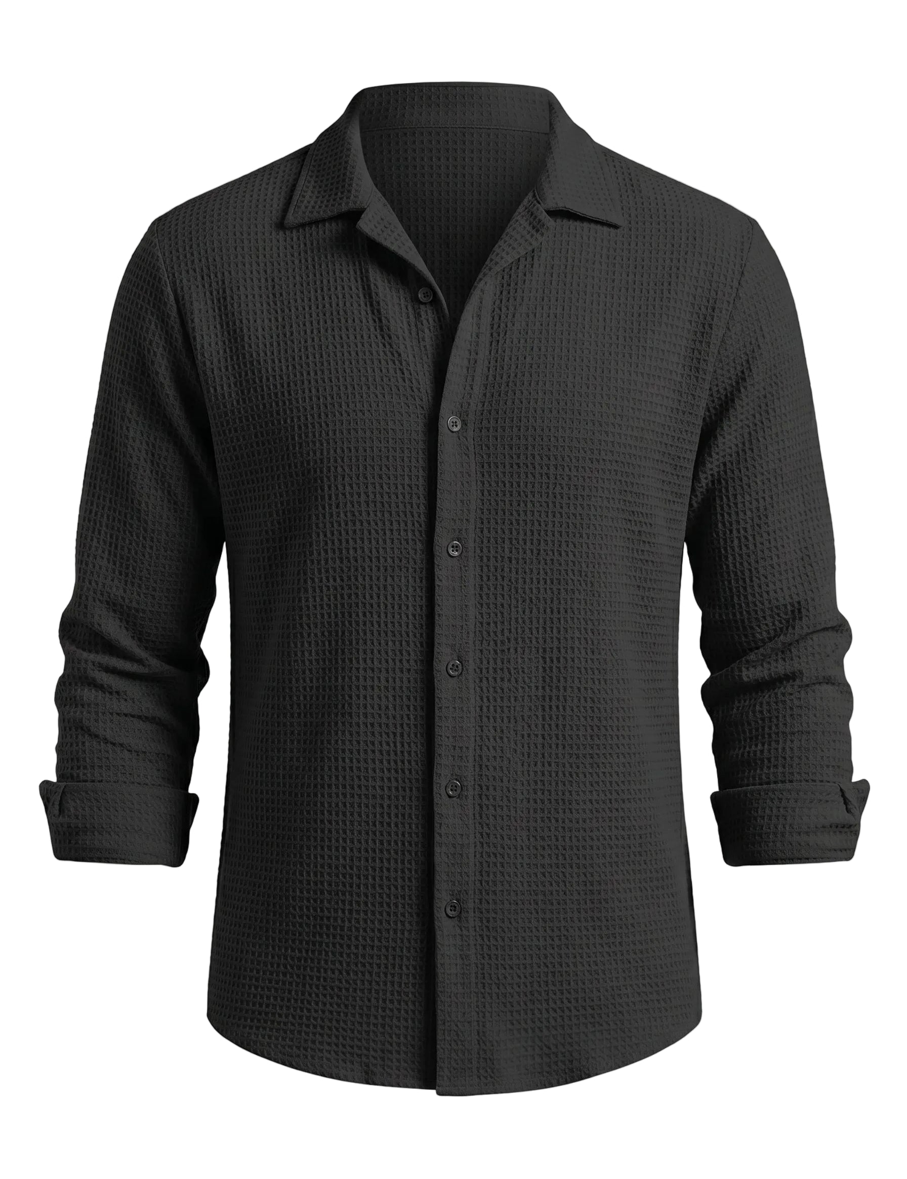 Riva - Black men’s textured long sleeve button-up shirt
