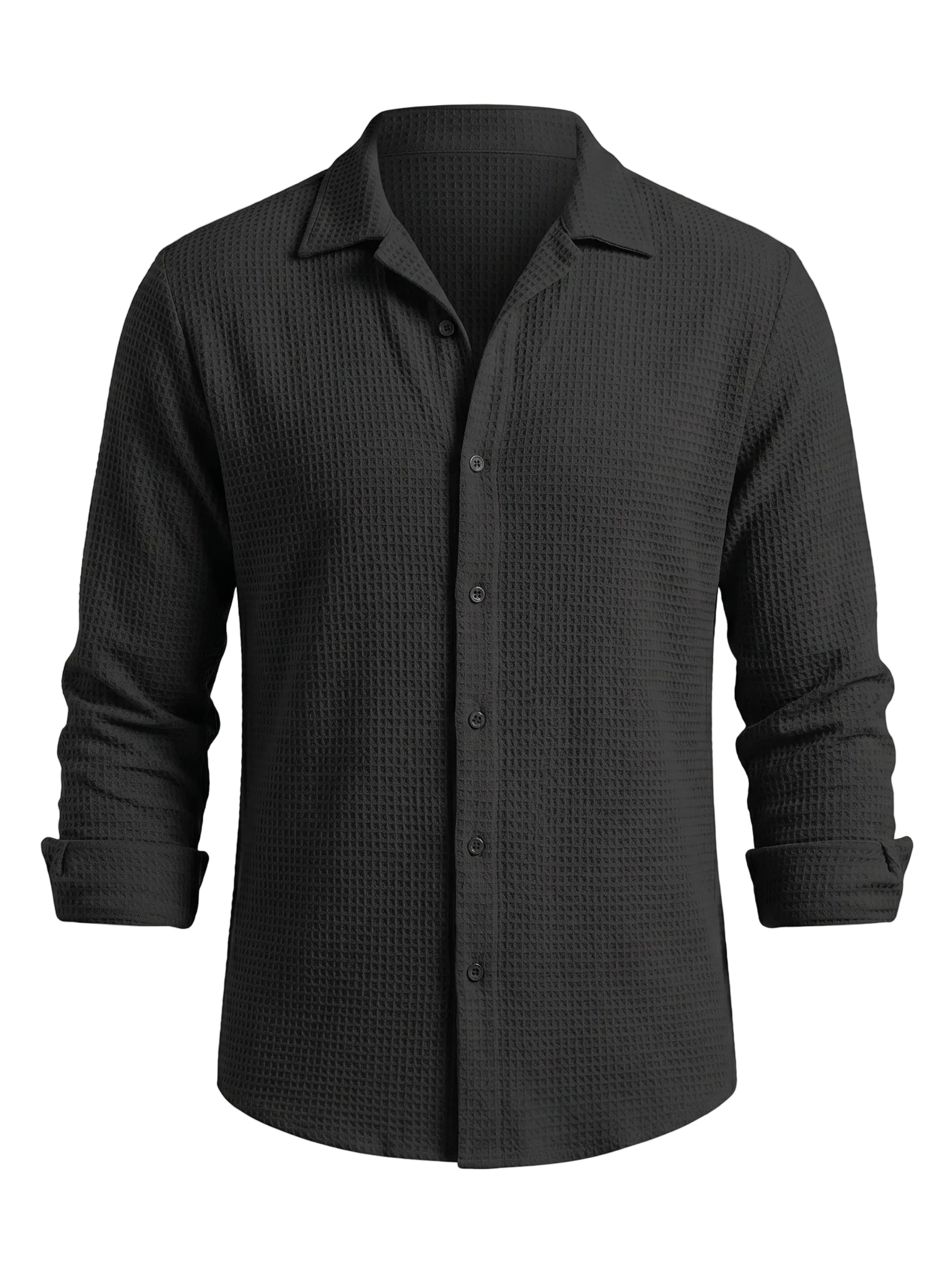 Riva - Black men’s textured long sleeve button-up shirt