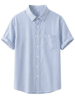 Riva - Sky blue striped men’s cotton-blend short sleeve shirt