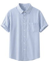 Riva - Sky blue striped men’s cotton-blend short sleeve shirt