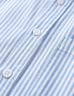 Riva - Sky blue striped men’s cotton-blend short sleeve shirt, top fabric detail