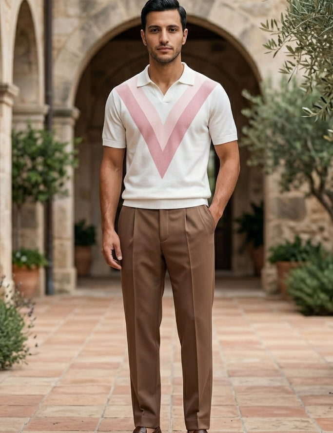 Rosato - Man standing in a courtyard with stone arches and potted plants