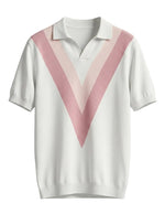 Rosato - White polo shirt with pink V-neck design on a light gray background