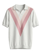 Rosato - White polo shirt with pink V-neck design on a light gray background