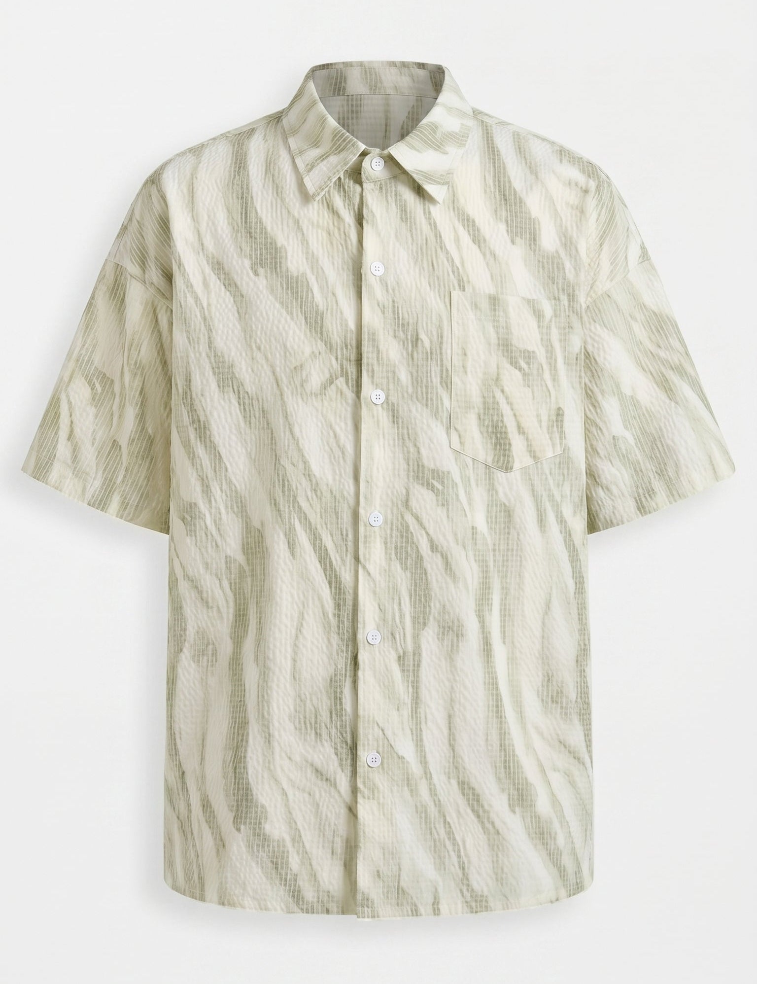 Sage green abstract men’s short sleeve collared shirt