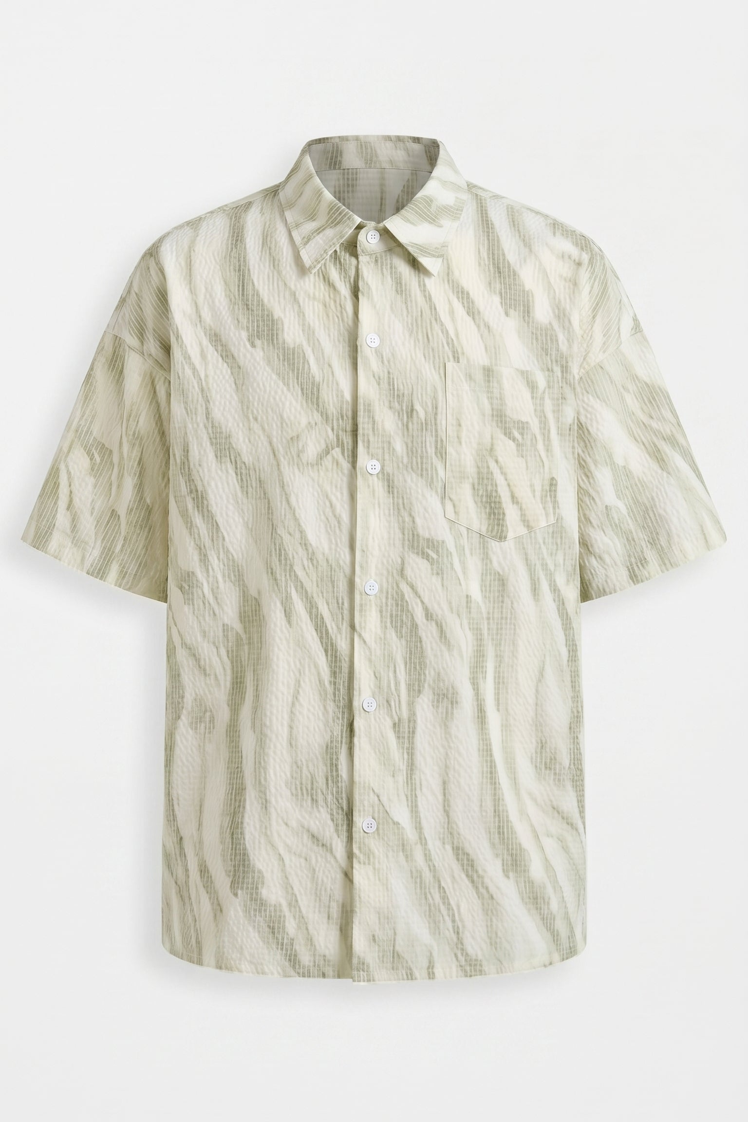 Sage green abstract men’s short sleeve collared shirt