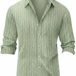 Sage green men’s textured geometric button-up shirt
