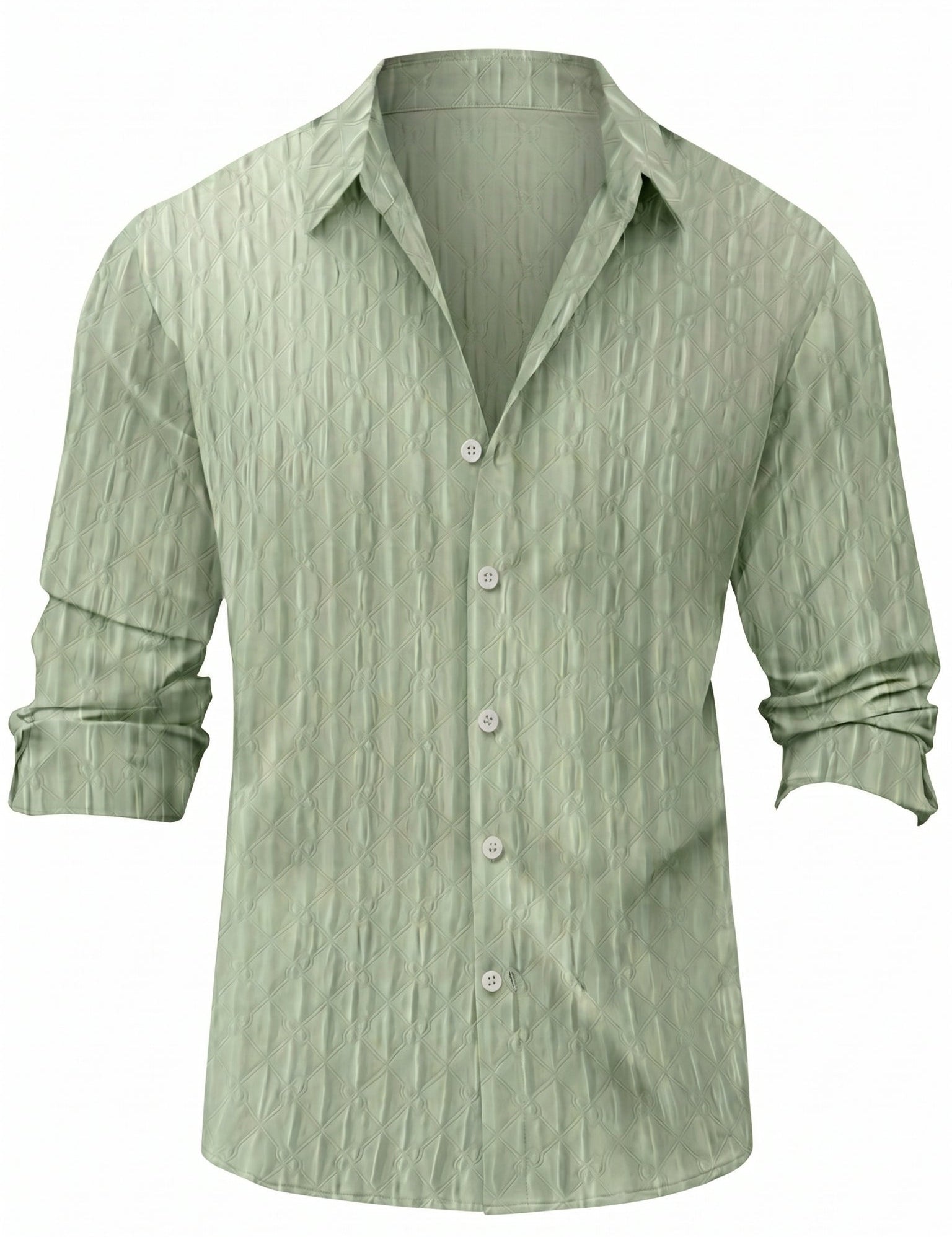 Sage green men’s textured geometric button-up shirt