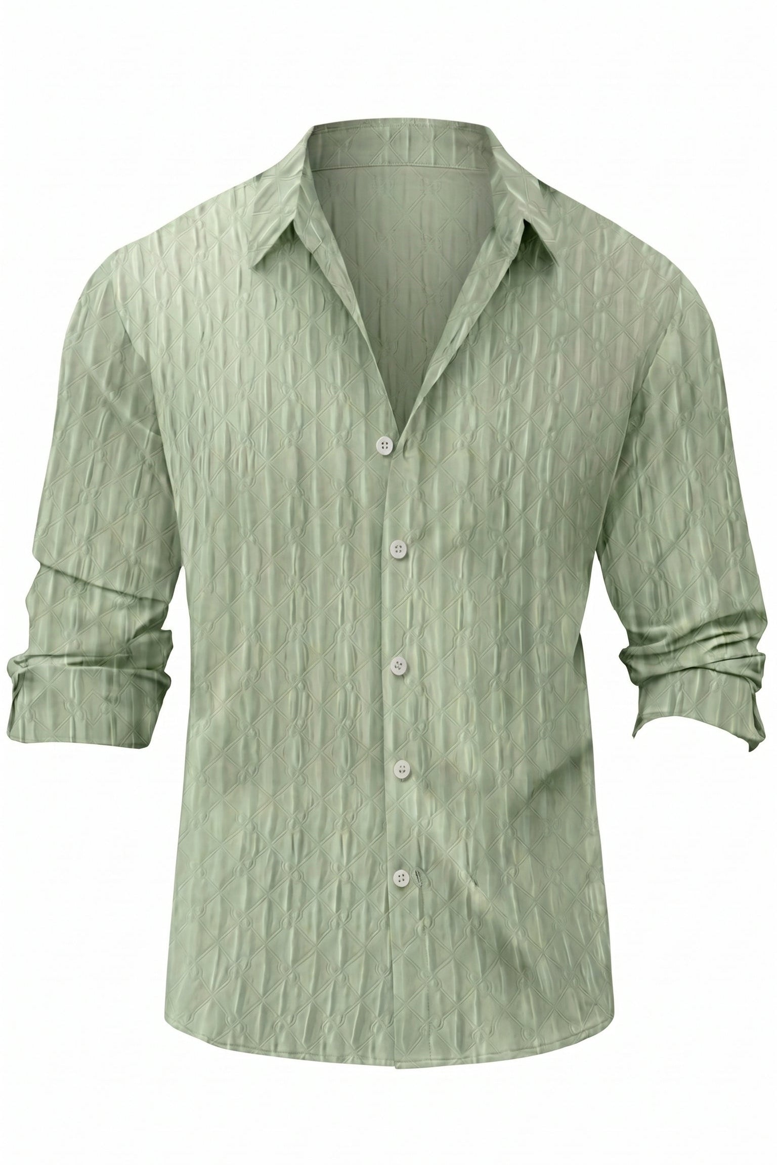 Sage green men’s textured geometric button-up shirt