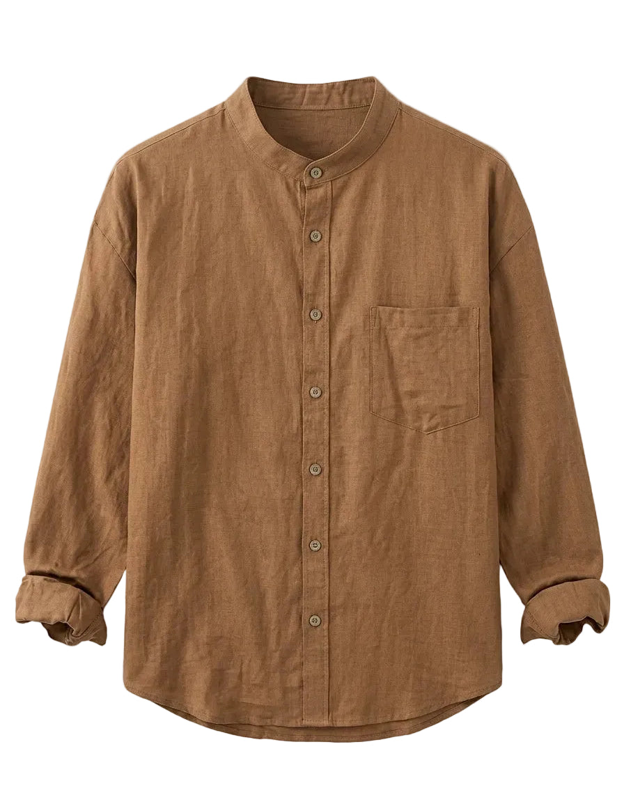 Sahara - Brown men’s buttoned band collar summer shirt