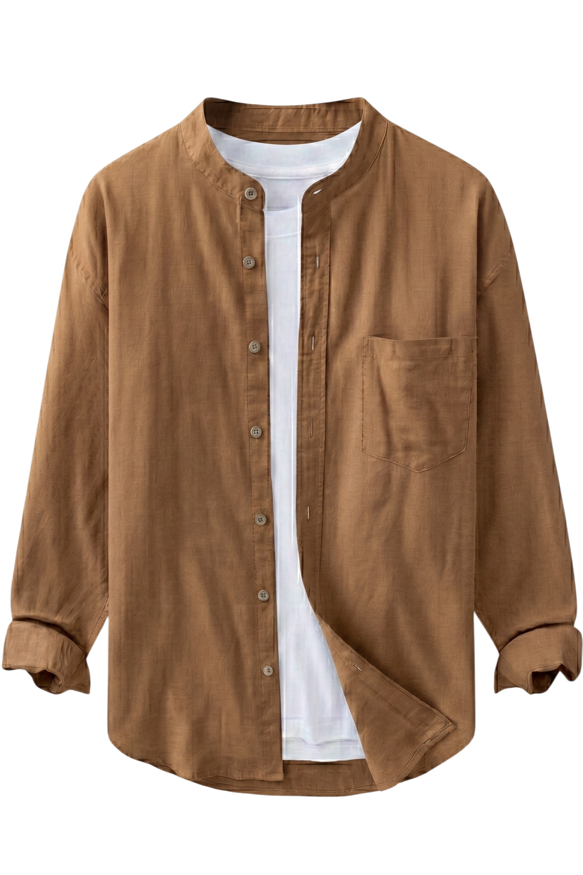 Sahara - Brown men’s buttoned band collar summer shirt