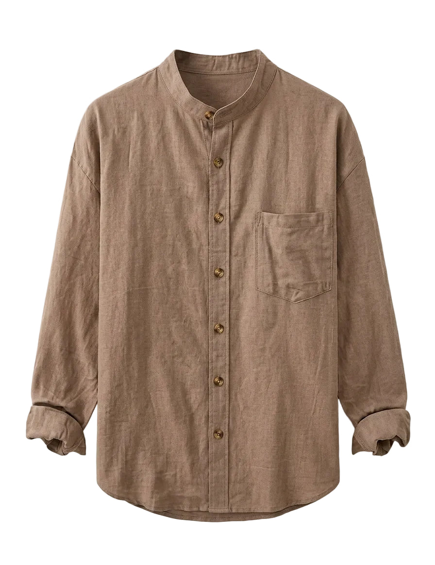 Sahara - khaki men’s buttoned band collar summer shirt