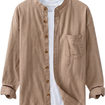 Sahara - khaki men’s buttoned band collar summer shirt