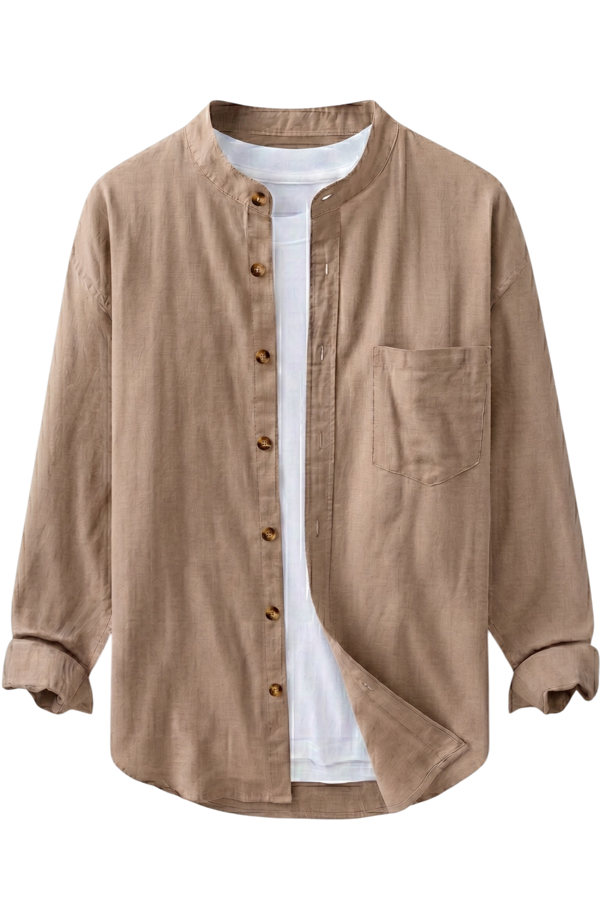 Sahara - khaki men’s buttoned band collar summer shirt