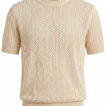 Sand beige men’s openwork knit short sleeve summer T-shirt