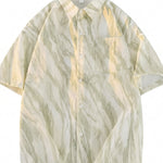 Soft sage abstract men’s cotton-rich textured summer shirt
