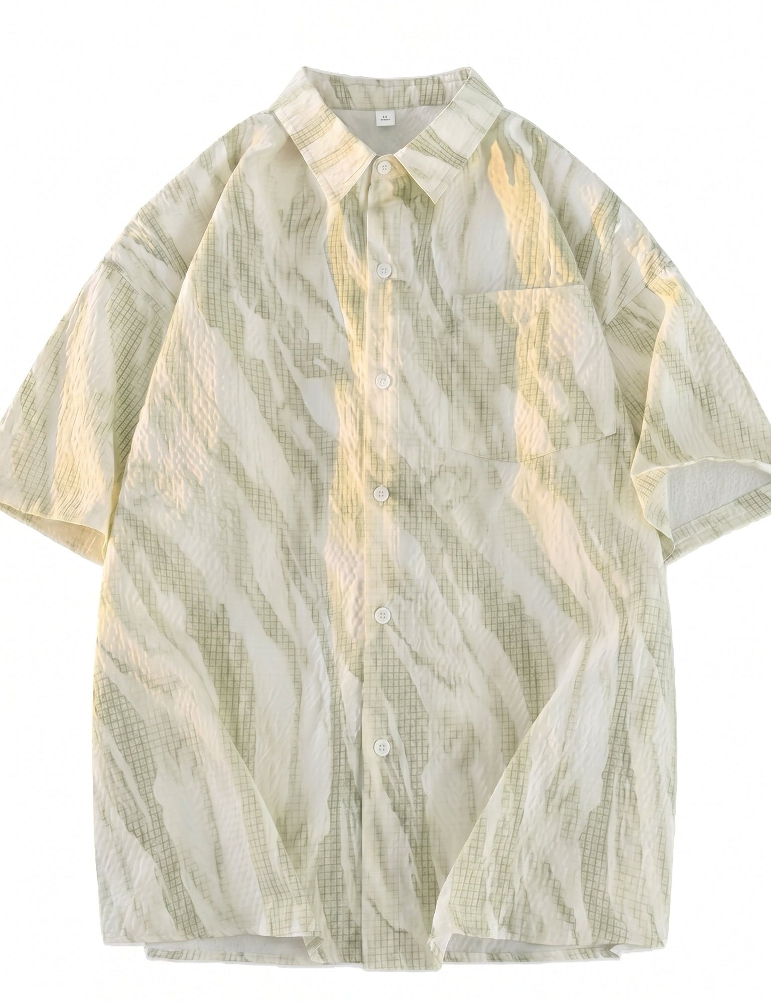 Soft sage abstract men’s cotton-rich textured summer shirt
