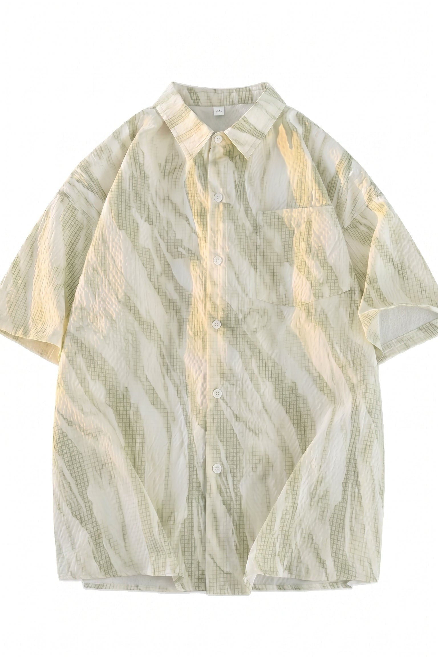 Soft sage abstract men’s cotton-rich textured summer shirt
