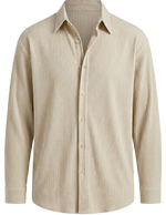 Sorento - Cream beige men’s pleated long sleeve button-up shirt