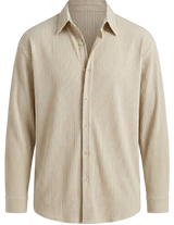 Sorento - Cream beige men’s pleated long sleeve button-up shirt