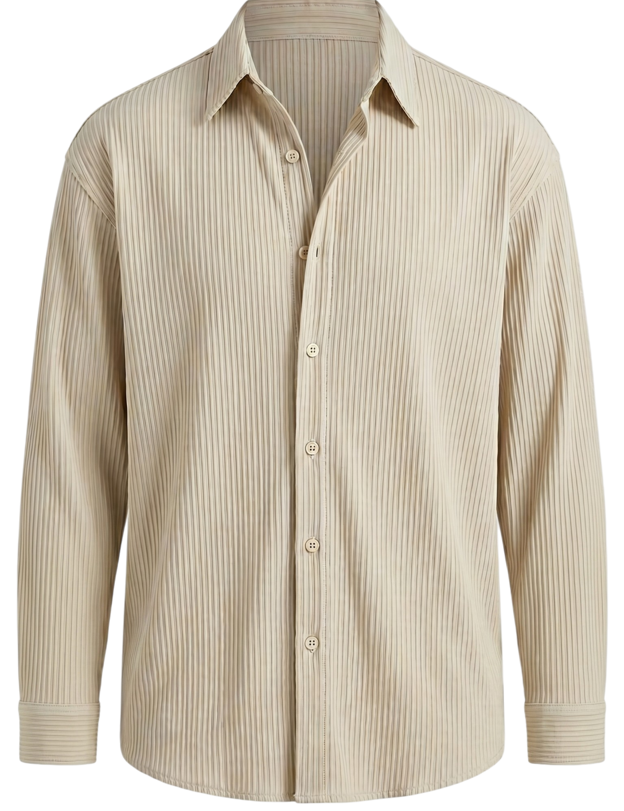 Sorento - Cream beige men’s pleated long sleeve button-up shirt