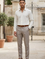 Sorento - Cream beige men’s pleated long sleeve button-up shirt -  Full Outfit Hero