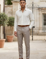 Sorento - Cream beige men’s pleated long sleeve button-up shirt -  Full Outfit Hero