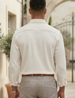 Sorento - Cream beige men’s pleated long sleeve button-up shirt - top back view